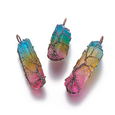 Electroplate Natural Quartz Crystal Big Wire Wrapped Pointed Pendants G-L520-B03-R-1