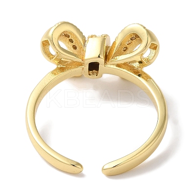 Bowknot Brass Micro Pave Clear Cubic Zirconia Open Cuff Rings for Women RJEW-C098-08G-1