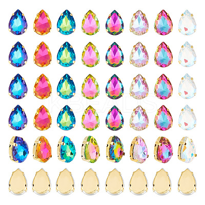 80Pcs 8 Colors Teardrop Sew on Rhinestone GLAA-UN0001-12-1