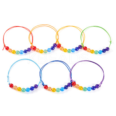 7 Colors Eco-Friendly Korean Waxed Polyester Cord with Natural & Dyed Malaysia Jade Beaded Adjustable Bracelets BJEW-TAC0035-1