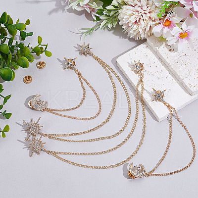 4Pcs 2 Styles Star Crystal Rhinestone Hanging Chain Brooch JEWB-ME0001-28KCG-1