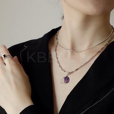 4Pcs 4 Style Pet Theme Natural Amethyst Keychain PALLOY-PH01419-1