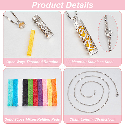2Pcs 2 Styles Anti-Tarnish Stainless Steel Mini Hollow Column Perfume Bottle Necklaces NJEW-DR0001-02C-1