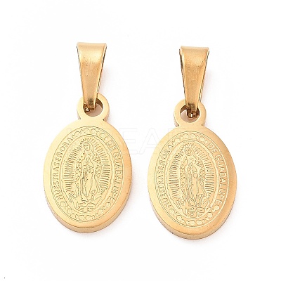 Ion Plating(IP) Oval with Virgin Mary & Word 304 Stainless Steel Charms LS-STAS-I036-12-1