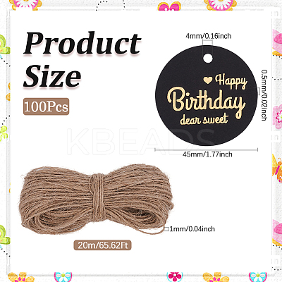 100Pcs Flat Round Gold Word Happy Birthday Dear Sweet Hanging Tags DIY-SP0003-87B-1