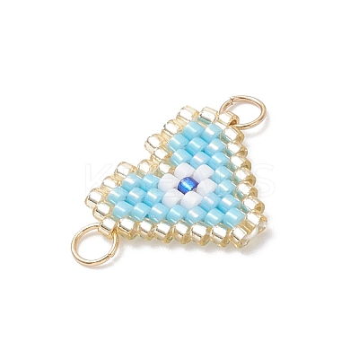 Glass Seed Beaded Evil Eye Heart Links Connector Charms PALLOY-MZ01048-1