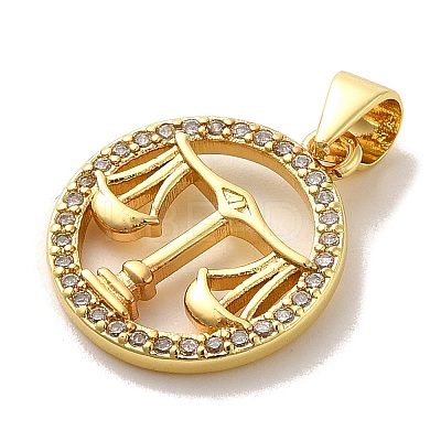 Zodiac Theme Brass Micro Pave Cubic Zirconia Pendants KK-M273-05I-G-1