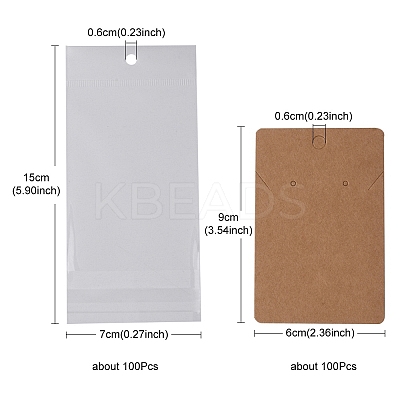 100Pcs Rectangle Kraft Paper One Pair Earring Display Cards with Hanging Hole CDIS-YW0001-02A-1
