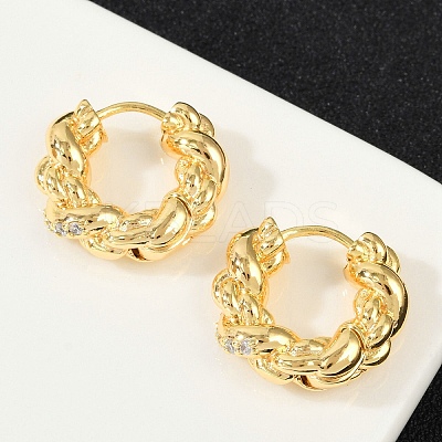 Twist Brass Cubic Zirconia Hoop Earrings EJEW-Q016-18G-1