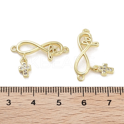 Rack Plating Brass Micro Pave Clear Cubic Zirconia Infinity with Cross Links Connector KK-Z064-31G-1