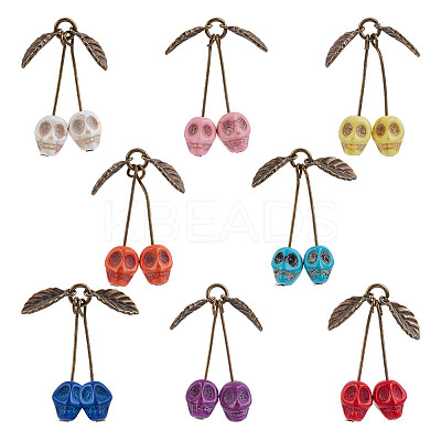 64Pcs 8 Colors Dyed Synthetic Turquoise Skull Cherry Pendants PALLOY-AR00020-1