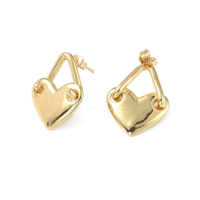 Brass Heart Padlock Stud Earrings for Women EJEW-P214-16G-1