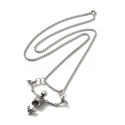 Halloween Theme Skeleton Alloy Pendant Necklaces with Box Chains LS-NJEW-F319-01P-1