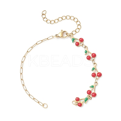 4Pcs 4 Styles 304 Stainless Steel Enamel Red Cherry Link Chain Bracelet Making AJEW-JB01482-1
