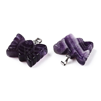 Natural Amethyst Carved Butterfly Pendants G-N342-01D-1
