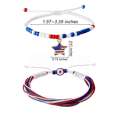 2Pcs 2 Color Alloy Enamel Star Charms Braided Bead Bracelet BJEW-SW00046-1