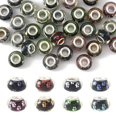 30Pcs Large Hole Dog Paw Prints Pattern Resin European Beads OPDL-YW0001-09-1