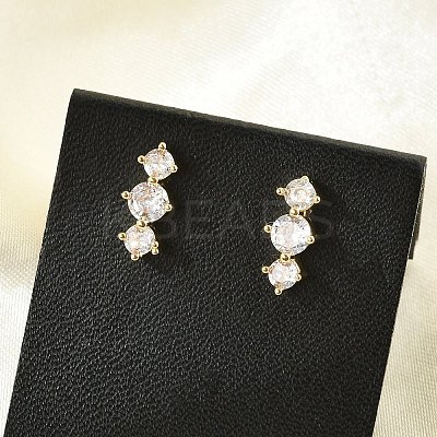 Brass Micro Pave Clear Cubic Zirconia Stud Earrings LS-EJEW-R016-26G-14-1