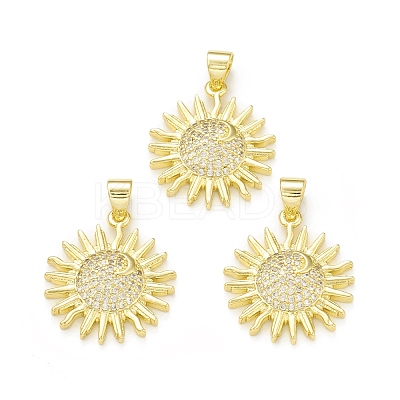 Rack Plating Brass Micro Pave Clear Cubic Zirconia Pendants KK-C011-13G-1