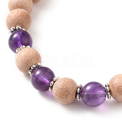 Round Natural Amethyst Beaded Stretch Bracelets BJEW-JB05607-02-1