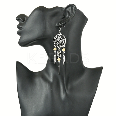 Alloy Feather Dangle Earrings EJEW-FS00028-1