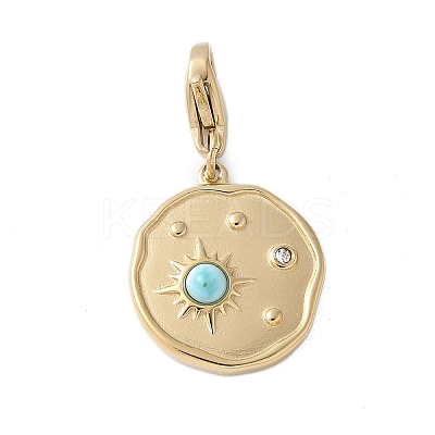 304 Stainless Steel Rhinestone Flat Round with Star Pendant Decoration STAS-S165-03B-G-1