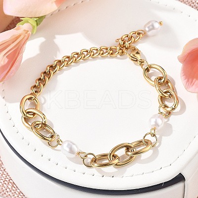 304 Stainless Steel Cable & Cuban Link Chain Bracelets for Women BJEW-C089-07G-1