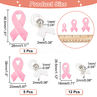 20 Sets 3 Sizes Breast Cancer Awareness Ribbon Enamel Pin JEWB-NB0001-19-1
