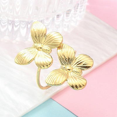 304 Stainless Steel Open Cuff Ring for Women RJEW-B109-05G-03-1