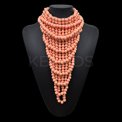 Round Wood Beaded  Multi Layered Bib Necklaces for Women FS-WG9E278-09-1