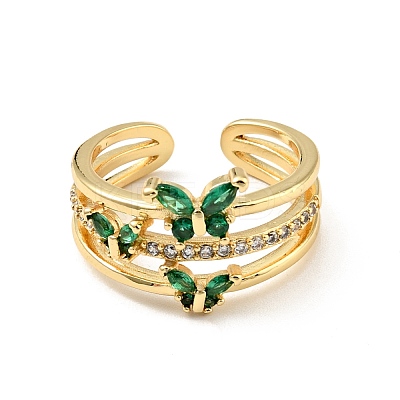 Cubic Zirconia Butterfly Open Cuff Ring RJEW-E046-18G-1