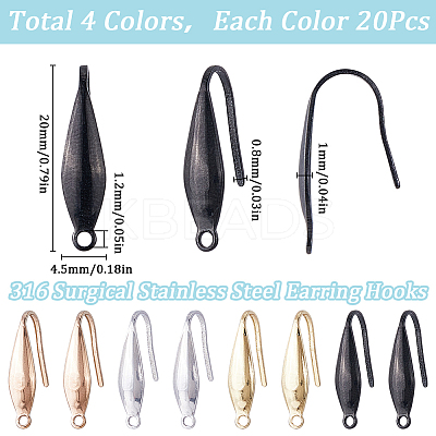 80Pcs 4 Colors 316 Surgical Stainless Steel Earring Hooks STAS-SC0009-23-1