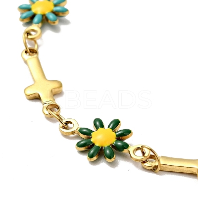 Ion Plating(IP) Enamel Flower & Cross Link Chain Bracelet BJEW-C023-01G-01-1