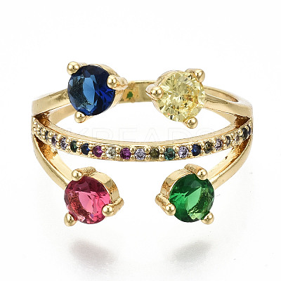 Brass Micro Pave Cubic Zirconia Finger Rings RJEW-S045-007G-NR-1