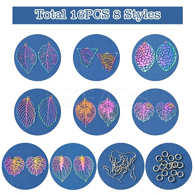 DIY Leaf 201 Stainless Steel Etched Metal Embellishments Dangle Earring Jewelry Making Kits DIY-FS0007-45-1