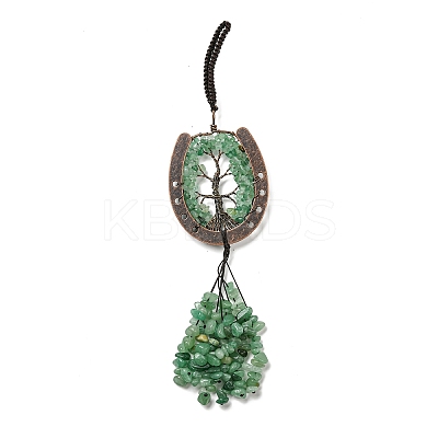 Natural Green Aventurine Chip Tree of Life Pendants Decoration G-F733-06G-1