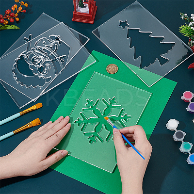 4Pcs Christmas Theme Acrylic Quilting Templates DIY-BC0015-86A-1