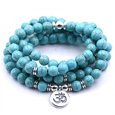 Bohemian Styles Synthetic Round Turquoise Beaded Stretch Bracelets for Women Men XW1500-1-1