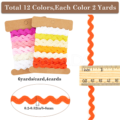 4 Cards 2 Styles Polyester Wavy Fringe Trim Ribbon DIY-GF0009-48G-1