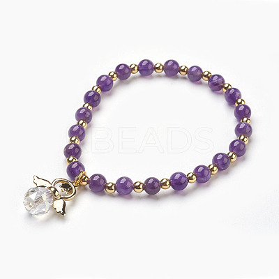 Natural Mixed Stone Beads Stretch Charm Bracelets BJEW-JB03857-1