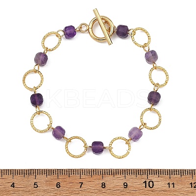 Natural Mixed Gemstone & Brass Open Jump Rings Link Bracelets for Women BJEW-JB14116-1