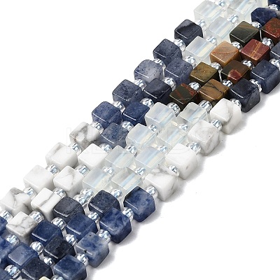 Opalite & Synthetic Turquoise & Natural Dyed White Jade & Howlite & Shoushan Stone & Sodalite Beads Strands G-H333-03E-1