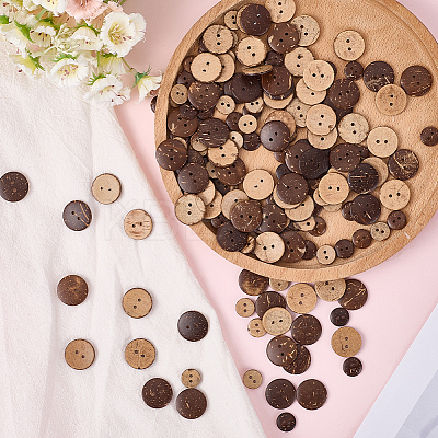 200Pcs 2 Styles Natrual Coconut Buttons BUTT-GF0003-99-1
