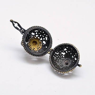 New Hollow Brass Round with Flower Cage Pendants KK-F0303-AB-NR-1
