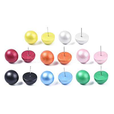Painted Half Round Schima Wood Earrings for Girl Women EJEW-T017-02-1