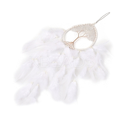 Wire Wrapped Natural Quartz Crystal Chip Teardrop with Tree of Life Wind Chime HJEW-K067-09P-06-1