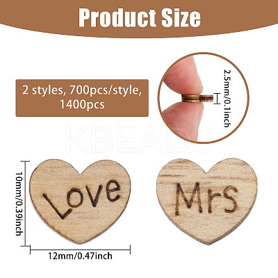 1400Pcs 2 Styles Heart Wood Craft Supplies WOOD-GL0001-23-1