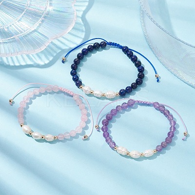 Natural Mixed Gemstone & Pearl Braided Bead Bracelets BJEW-JB09718-1