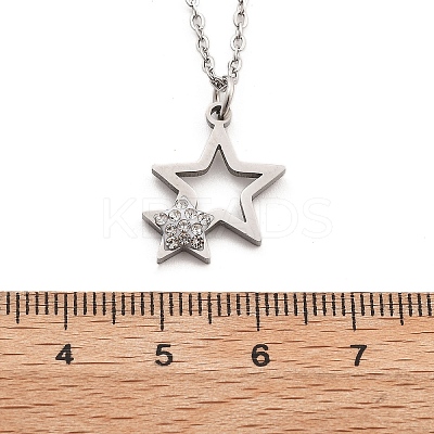 304 Stainless Steel Crystal Rhinestone Double Star Pendant Cable Chain Necklaces NJEW-Z056-02A-P-1