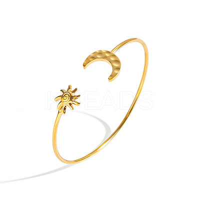 304 Stainless Steel Textured Moon and Sun Open Cuff Bangles for Women DP7347-1